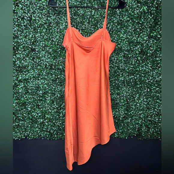 2 Orange Silk dresses; halter and asymmetrical spaghetti strap; Size medium - Picture 5 of 5